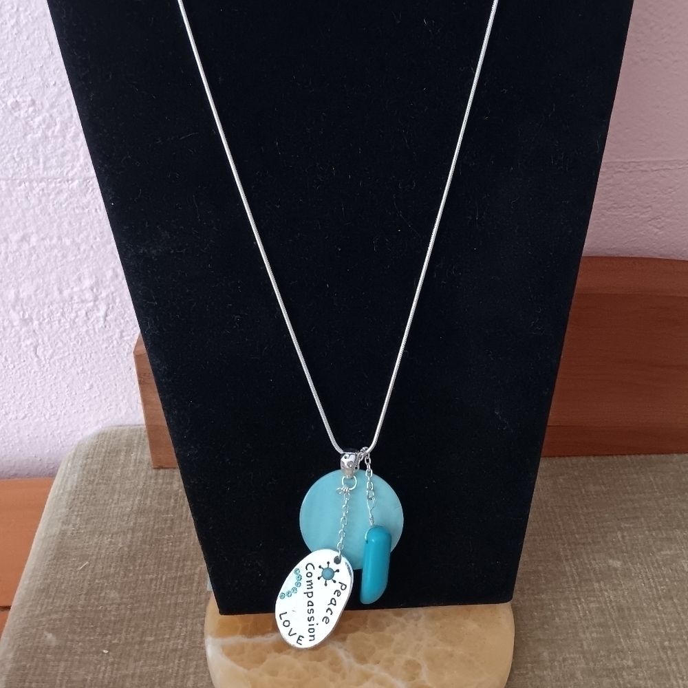 Silver Tone Box Chain Charm Necklace